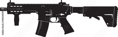 Rifle, assault rifle, gun, black, silhouette, vector, illustration, firearm, weapon, military, 1 element, EPS