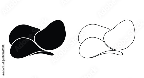 Two potato chips one solid and one outlined in a graphic silhouette