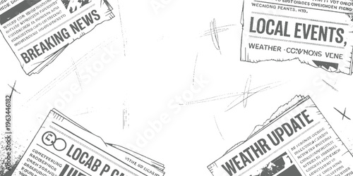 Four newspapers with headlines breaking news local events and weather update