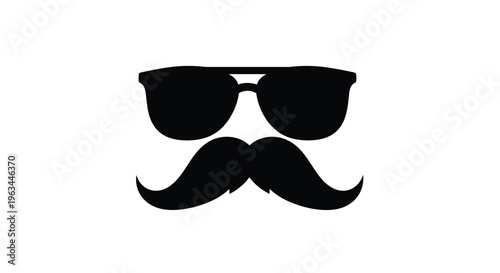 Black mustache and sunglasses against a white background silhouette
