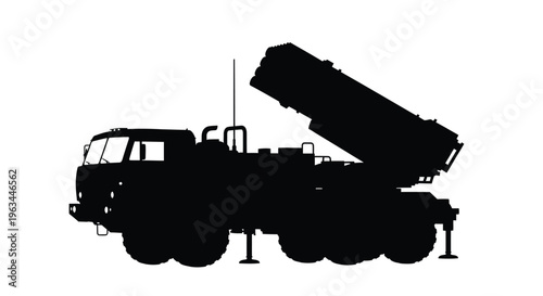 Black silhouette of a military missile launcher vehicle isolated silhouette
