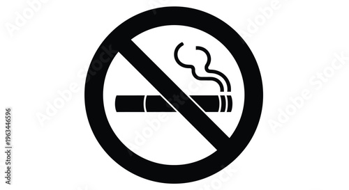 Prohibition symbol displaying a lit cigarette in a circle silhouette