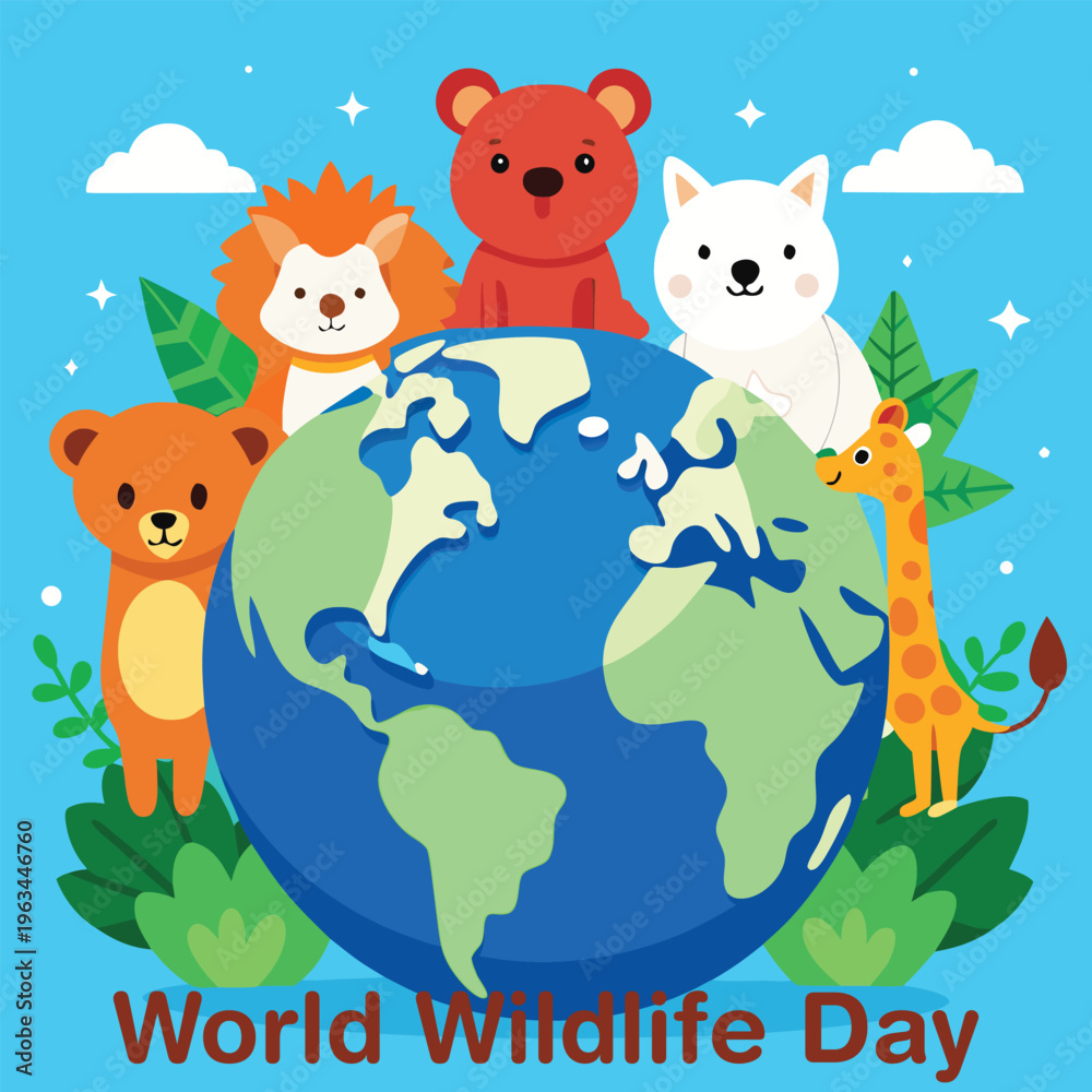 Naklejka premium World wildlife day illustration with animals and globe