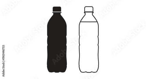 Two plastic water bottles one filled and one empty silhouette
