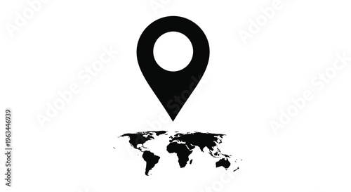 Map marker icon over a world map a striking silhouette