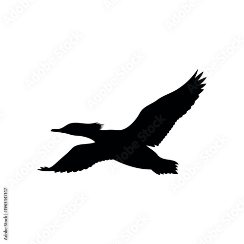 Common merganser flying silhouette vector flat illustration design.