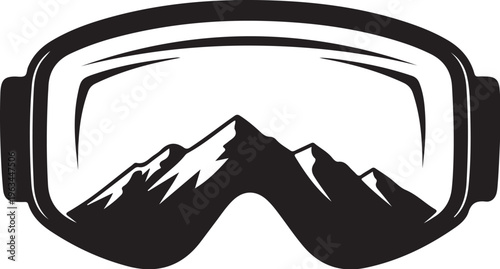 Ski Goggles, Mountain Landscape, Black Vector Icon, Winter Sports, Snowboarding Illustration