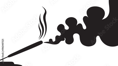 Smoking cigarette, black silhouette, vector icon, tobacco smoke