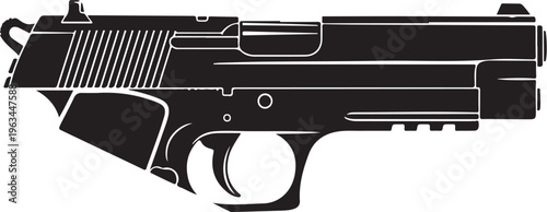 Black handgun, pistol vector, firearm illustration, gun silhouette, weapon icon