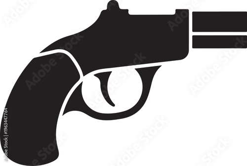 Black revolver pistol icon, handgun silhouette, firearm graphic, vector weapon