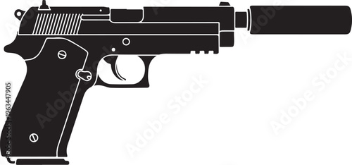 Black handgun, pistol vector, firearm illustration, gun silhouette, weapon icon