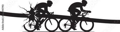 Cycling silhouettes, bicycle racing icons, sports vector graphics, athletic cyclists
