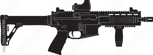 Black rifle, assault rifle, gun silhouette, firearm icon, vector illustration