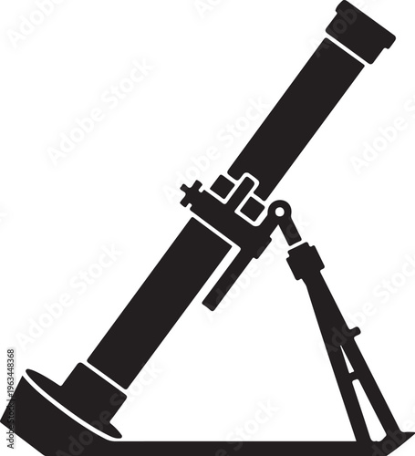 Telescope, black silhouette, astronomy tool, stargazing instrument, vector illustration