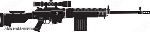 Sniper rifle, black tactical rifle, assault gun, vector illustration, modern firearm