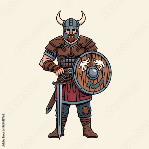 Viking warrior character with sword and shield