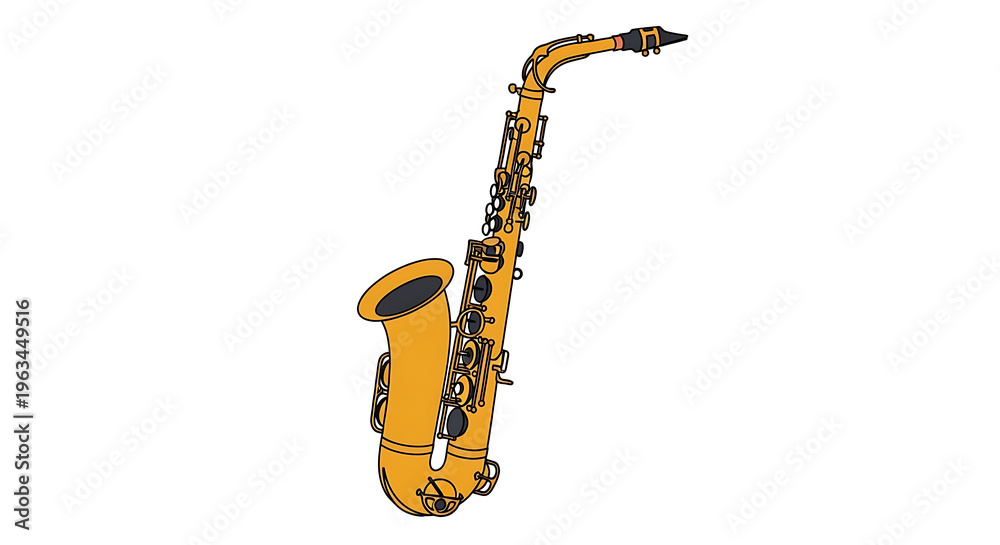 Obraz premium Saxophone musical instrument with keys and bell golden color transparent background