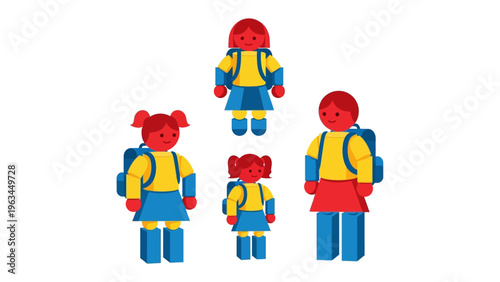 Schoolbound: A charming illustration depicts several children with backpacks, ready to embark on a day of learning. Capturing the innocence of youth and the excitement of education.