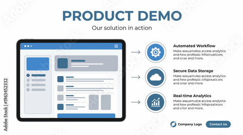 Business Software Product Demo Presentation Slide with Tablet Mockup