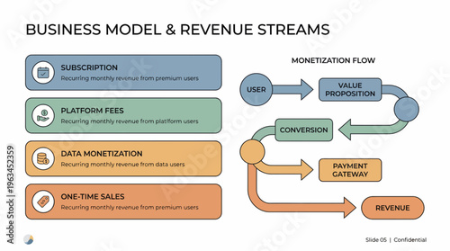 Business Model and Revenue Streams Infographic for Monetization Flow