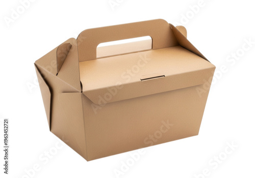 Brown cardboard box with handle for storage or delivery purposes