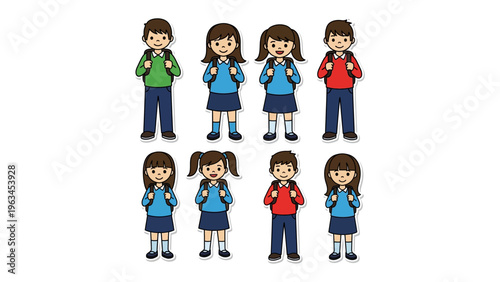 Back-to-School Readiness: A delightful group of children stand, each with a backpack. The image, suitable for educational themes, depicts children in the excitement of returning to school.