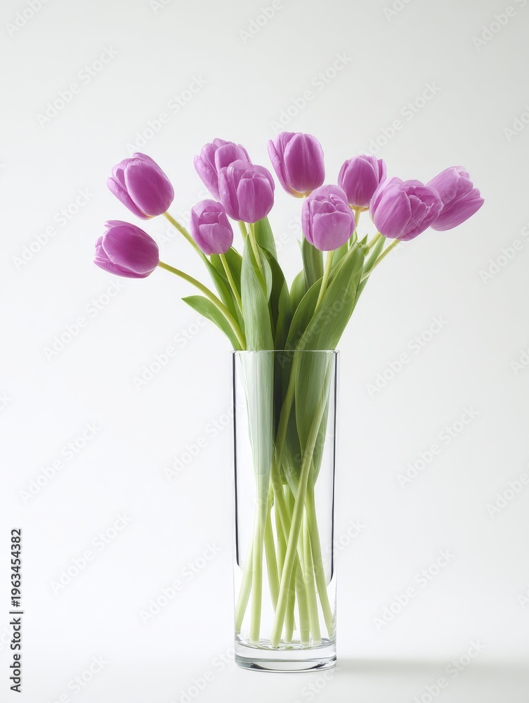 Fototapeta premium tulips in a clear glass vase - isolated on white background