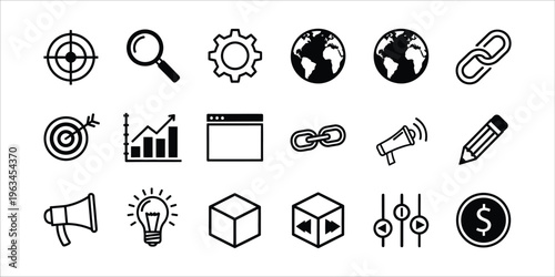 Collection of business and technology icons
