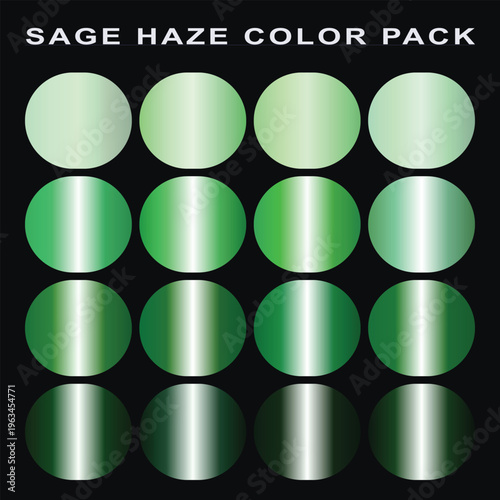 Sage Haze Color Pack — 16 Metallic Bright Sage Gradient Swatches Vector