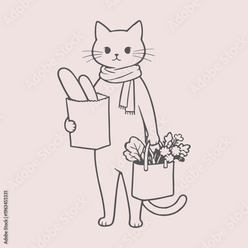 Cat shopping bag vector illustration cute retail shopping character design. Ideal for shopping and e commerce themes.