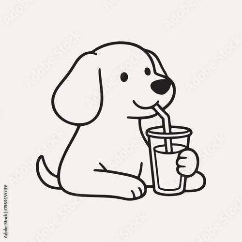 cute dog drinking juice cartoon character vector illustration fun beverage concept. Ideal for kids and creative design themes.