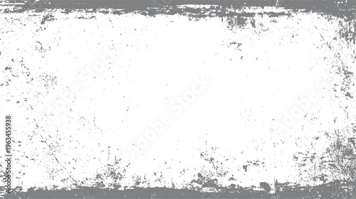 Textured grey grunge border overlay with scattered distressed particles on white background