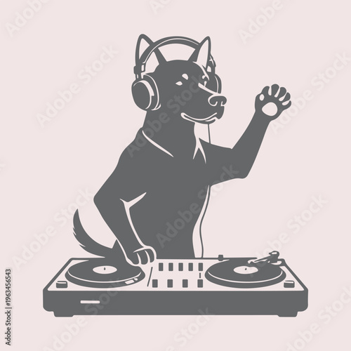 Dog dj music mixing cartoon character vector illustration party concept. Perfect for event promotion music branding and creative design projects with energetic visuals.