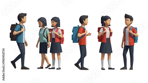 School Group in Harmony: A group of school students, brimming with youthful energy, stand together, ready to embrace the day and all its educational opportunities.