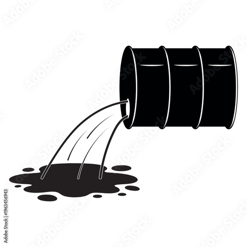 Black oil barrel leak silhouette industrial spill pollution, petroleum leakage