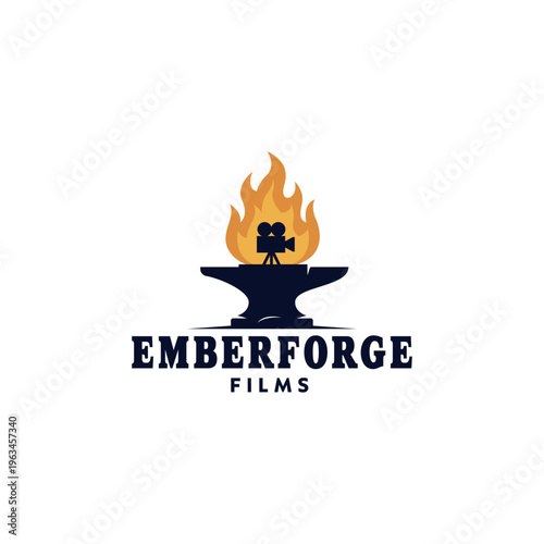 Emberforge films logo with anvil camera and fire silhouette suitable for film production companies, videographers, and content creators.