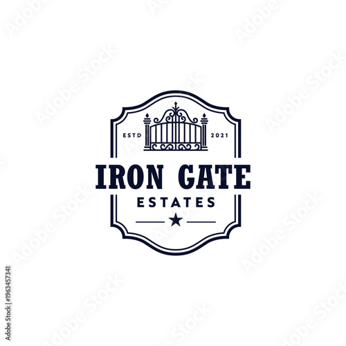 Iron gate estates logo suitable for luxury real estate, home decor, architecture firms, or property management businesses looking for a sophisticated brand.