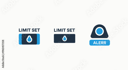Limit set and alert icons with water drop symbol for fluid monitoring and control with resource management with usage tracking with control panel with warning sign