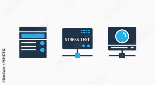Computer icons for stress test, system monitoring, and data analysis, computer science