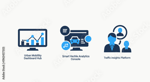 Data analysis and customer service icons: market analysis, search analysis, and client support concepts