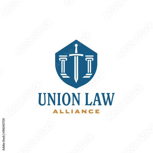 Union law alliance logo with sword and pillars, ideal for legal firms, consulting agencies, and professional organizations in the legal sector.