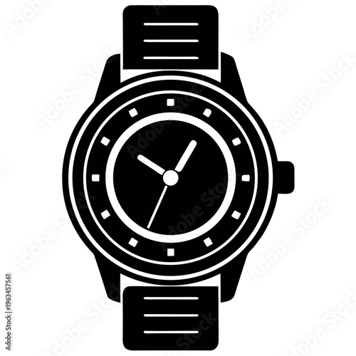 Black silhouette analog wristwatch displaying time
