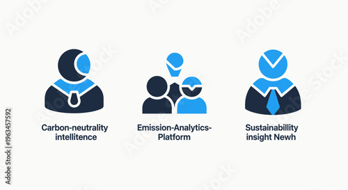 Sustainability icons: carbon neutrality, emissions analytics platform, and esg for environmental corporate responsibility
