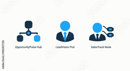 Business icons illustrating opportunity funnel, lead generation, and sales funnel concepts