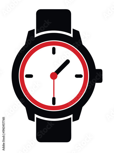 Black silhouette analog wristwatch displaying time on a blank background