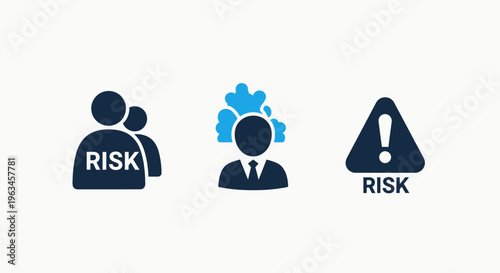 Risk icons for business and finance, showing danger, warning, and challenges in decision making