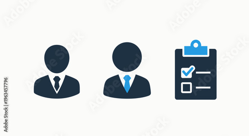 Business professionals and checklist icon: icons representing personnel, management, and task completion in corporate settings