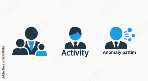 Abstract icons of people, group activity, and anomaly detection representing social interaction and data monitoring