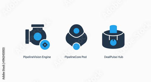 A collection of technology and data icons featuring concepts like processing, user profiles, and secure information storage for digital systems
