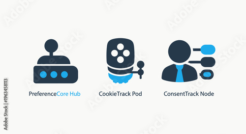 A collection of digital privacy icons for user preference management, online cookie tracking, and data consent systems on websites